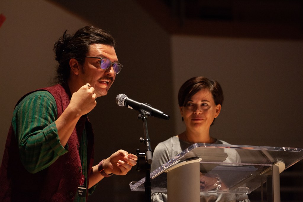 Presenting with Prof. Katie Dawson and Dr. Heidi Schmalbach at the Alliance for the Arts Research in Universities (a2ru) conference at Penn State, in 2023. 